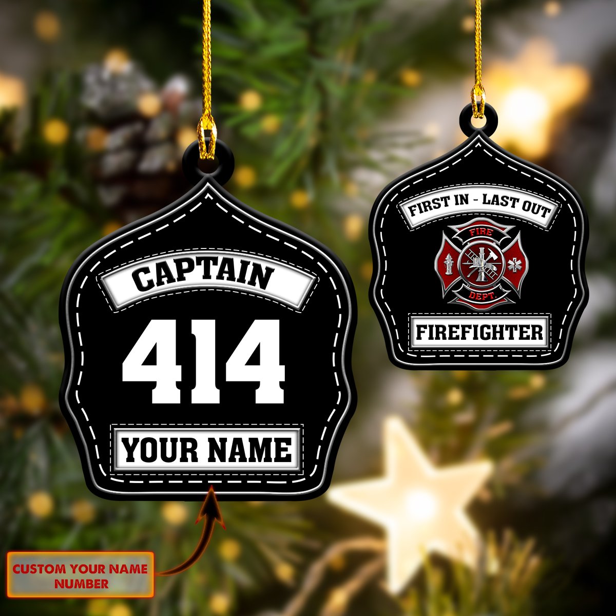 Firefighter Captain Badge Car Ornament