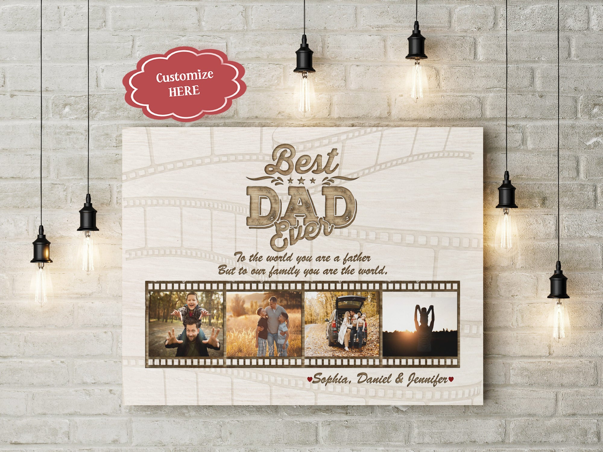PresentsPrints, Best Dad Ever, Custom Photo Collage Matte Canvas Fathers Day Gift for Daddy