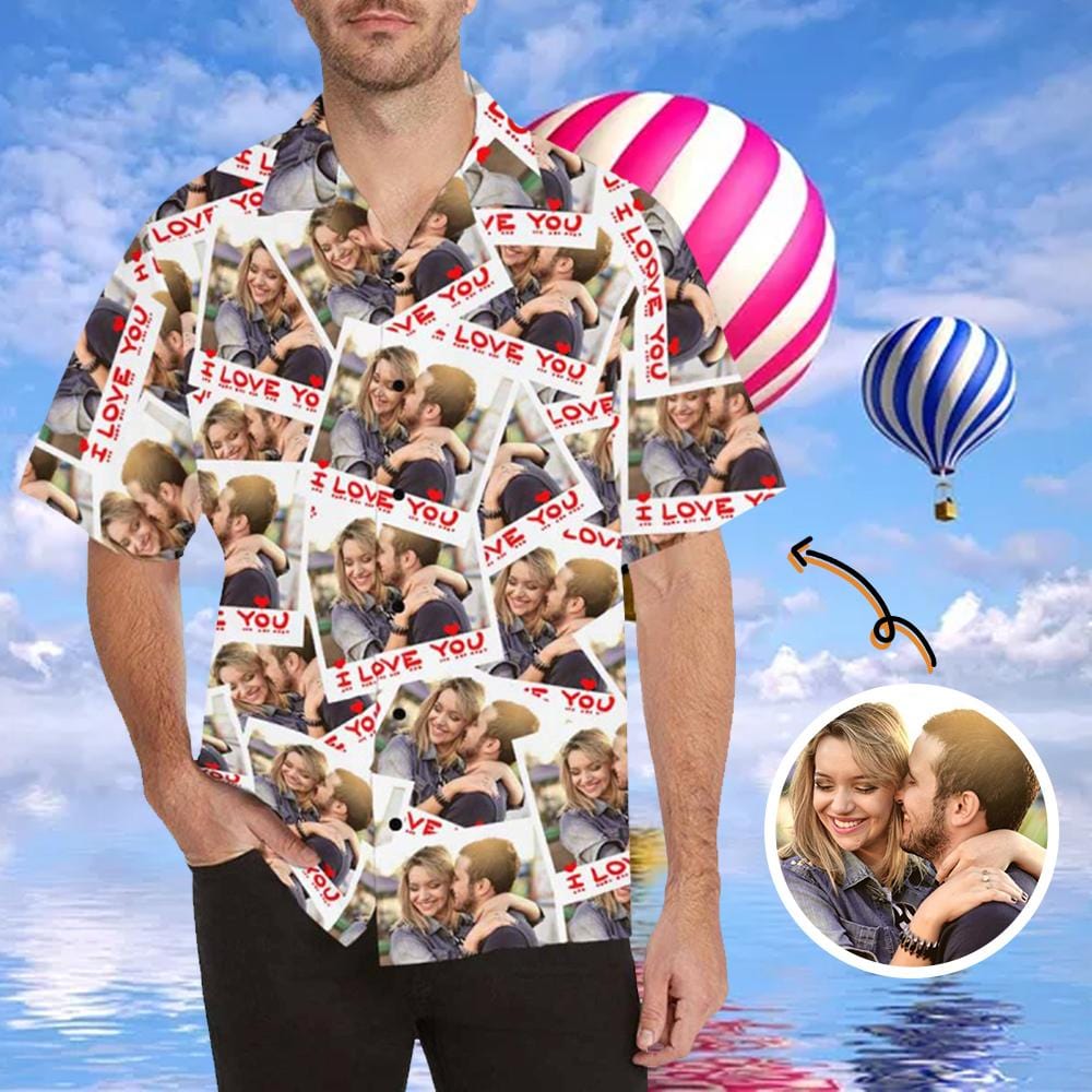 Custom Image Hawaiian Shirt with Photo Love You Seamless Create Your Own Hawaiian Shirt