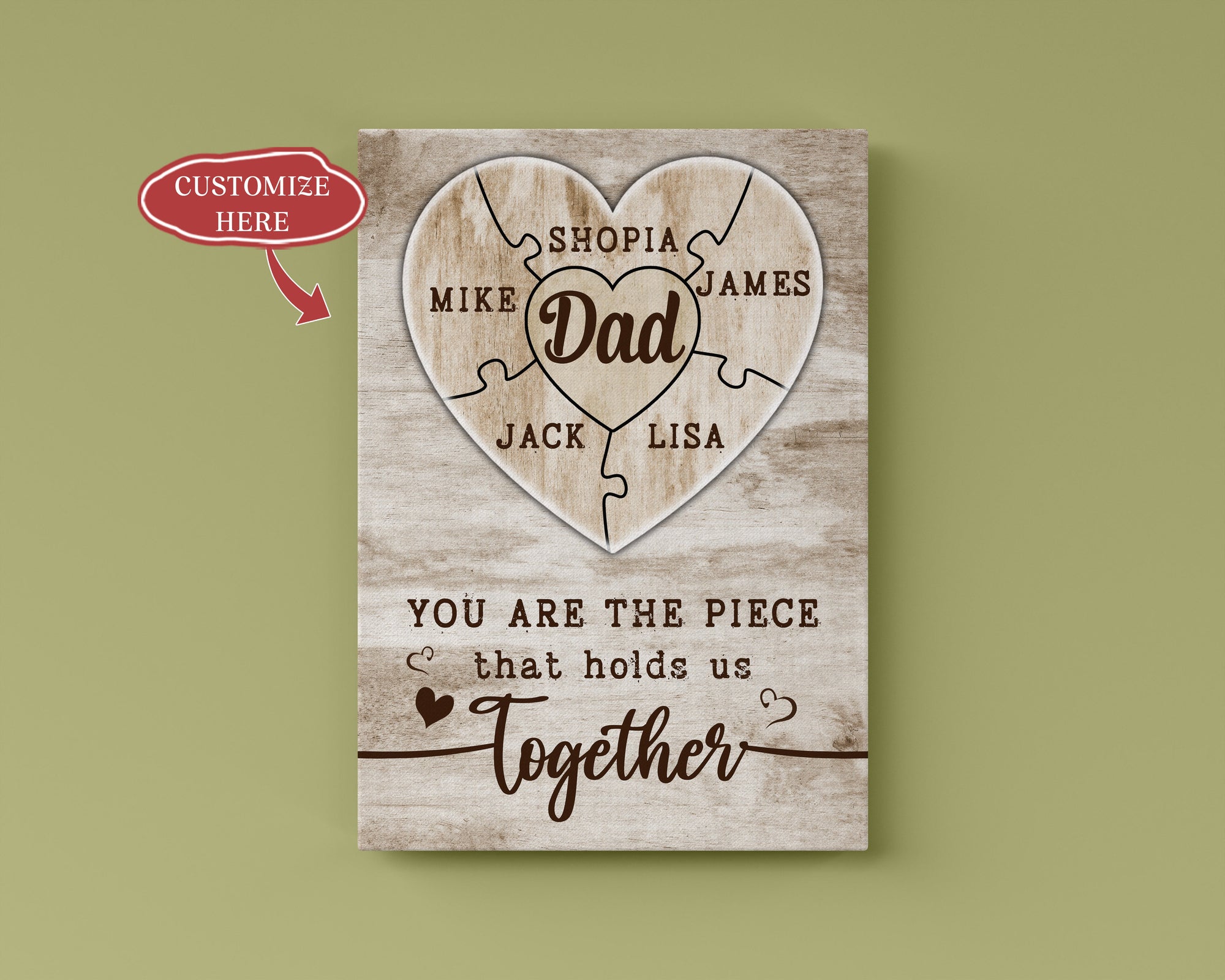 PresentsPrints, Dad Personalized Canvas Thoughtful Father's Day Gift for Best Dad Ever Custom Names