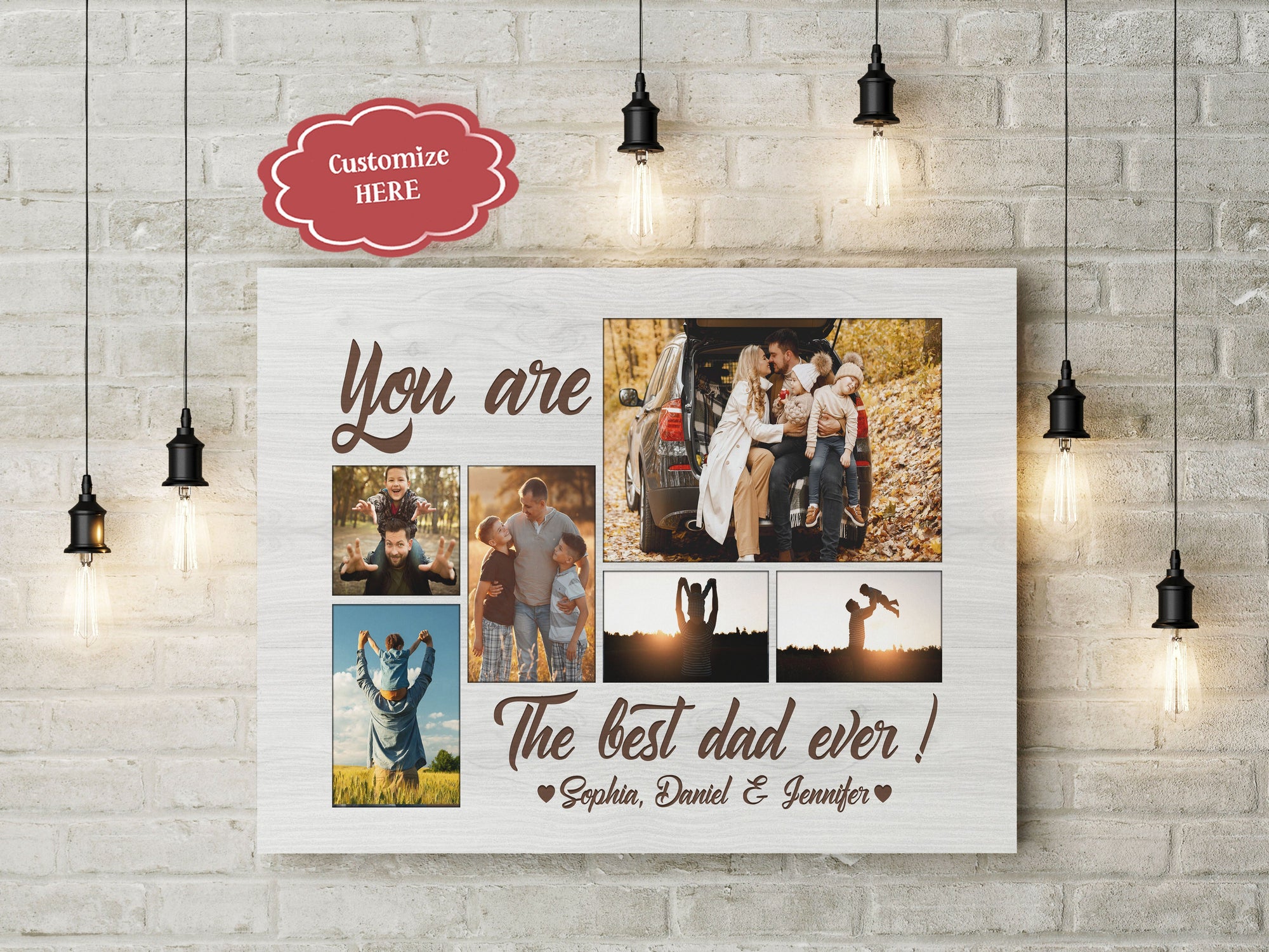 PresentsPrints, Best Dad Ever, Custom Photo Collage Matte Canvas Art Fathers Day Gift for Daddy