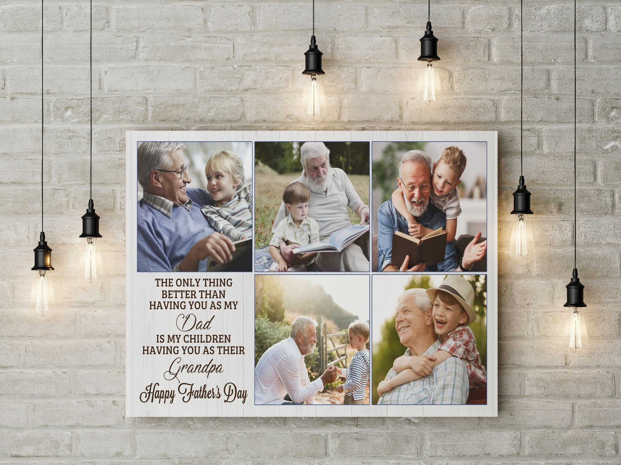 PresentsPrints, Happy Father's Day Grandpa Canvas, Personalized Photo Collage Gift for Grandfather, Papa & Grandkids