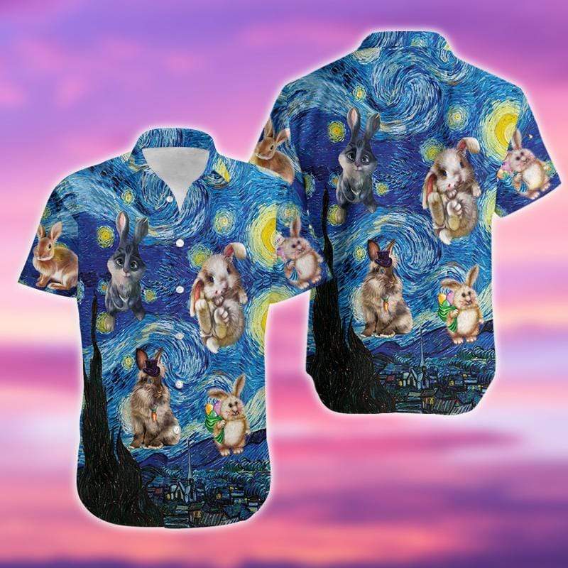 PresentsPrints, Van Gogh Bunny Starry Night Easter Day Hawaiian Shirt