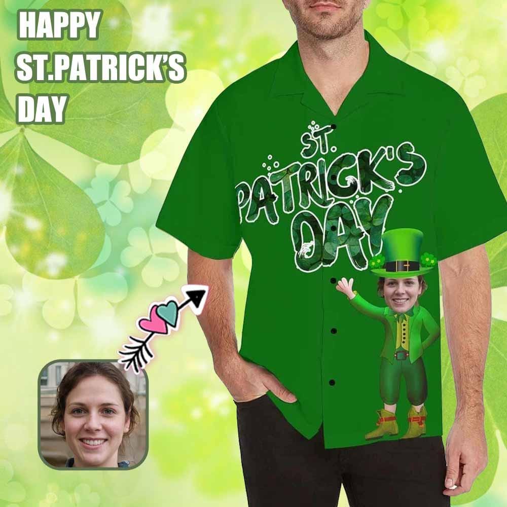 Custom Face Happy St. Patrick's Day Funny Face Aloha Shirt Create Your Design Shirt Birthday Gift for Him