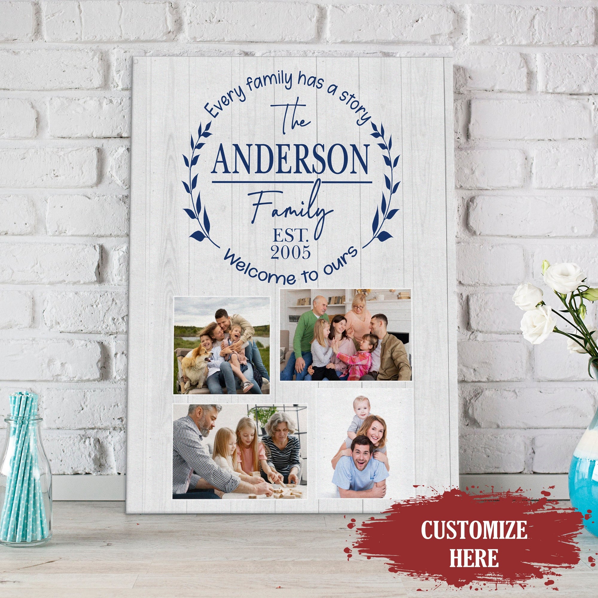 PresentsPrints, Custom Family Name & Photo Canvas, Family Photo Collage Wall Art, Unique gifts ideas for Father's day