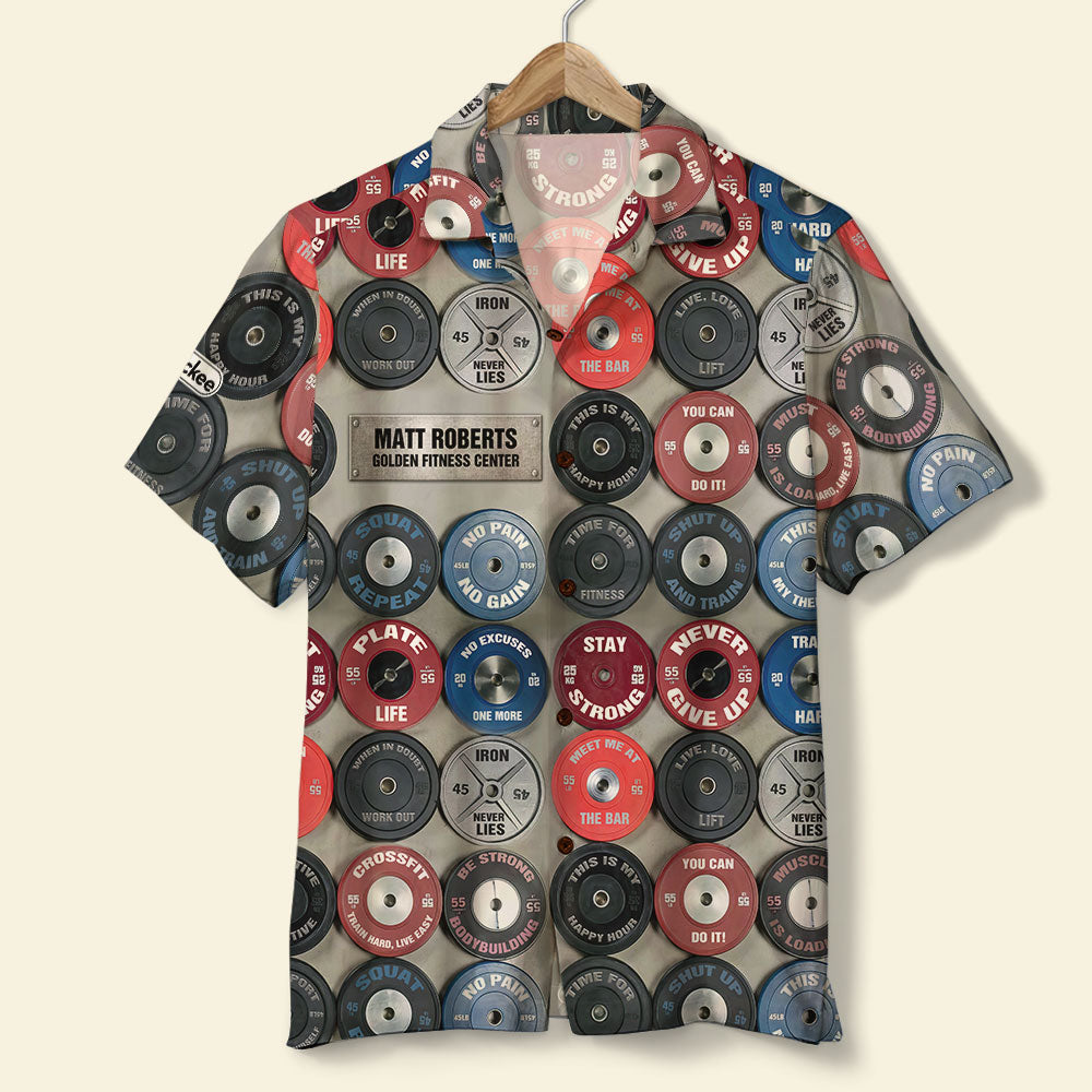 Gym Hawaiian Shirt - Custom Name - Barbell Pattern