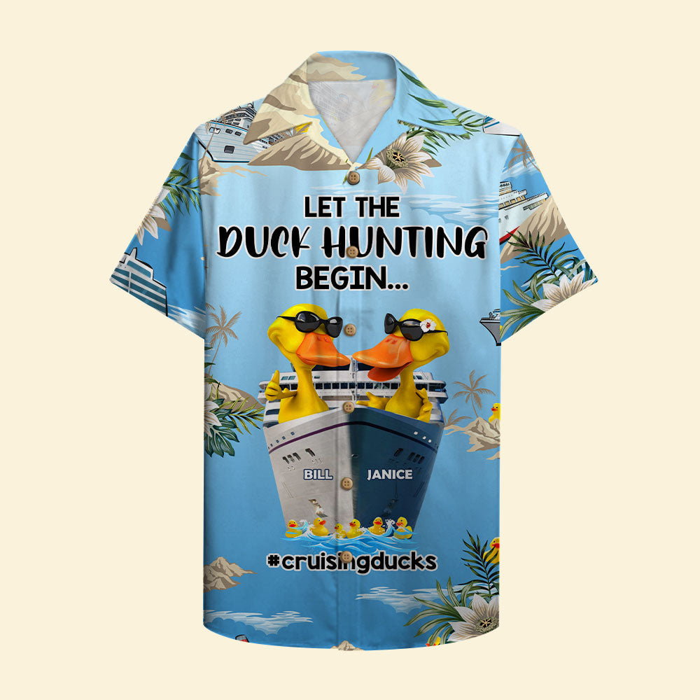 Personalized Cruising Duck CoupleHawaiian Shirt - Let The Duck Hunting Begin - Floral Pattern