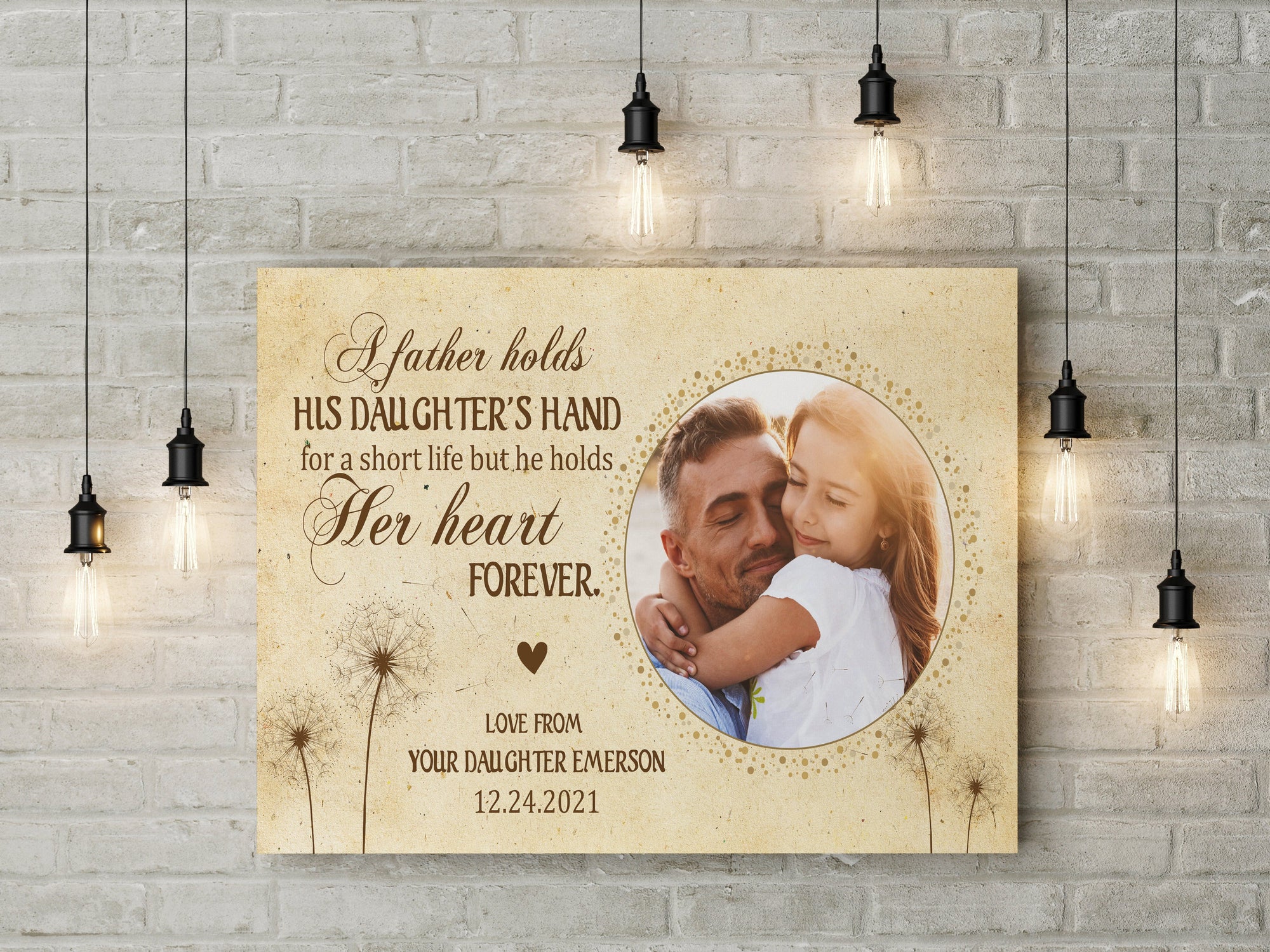 PresentsPrints, Personalized Dad Canvas, Father & Daughter Together Photo Wall Art, Unique gifts ideas for Father's day