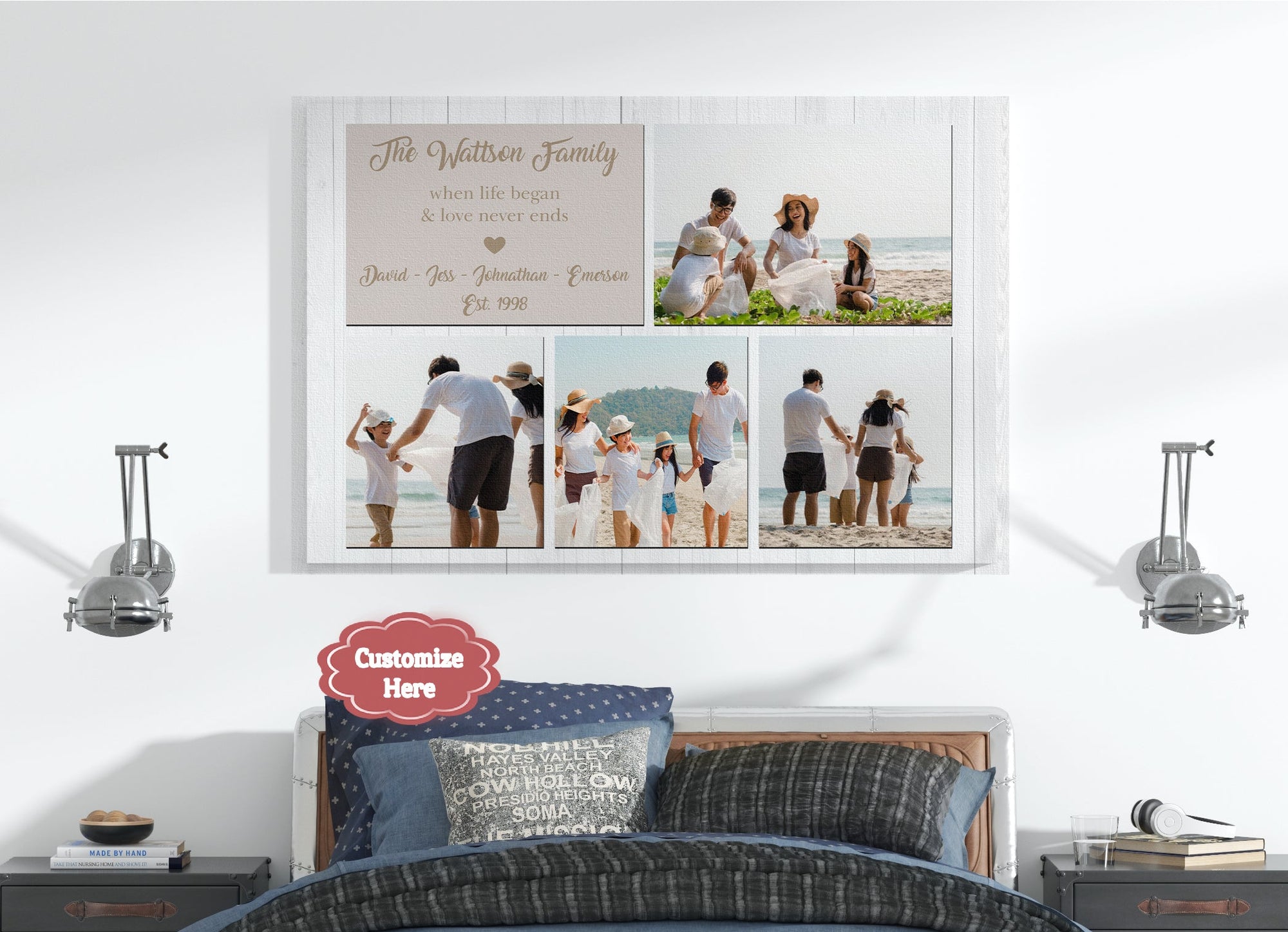 PresentsPrints, Personalized Family Canvas, When Life Began Love Never Ends Family Photo Collage Wall Art, Unique gifts ideas for Father's day