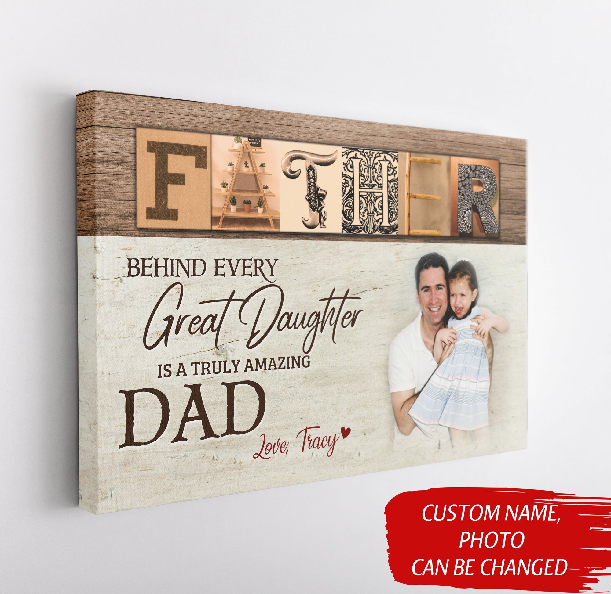 PresentsPrints, Father & Daughter Personalized Canvas Fathers Day Gift for Daddy Amazing Dad