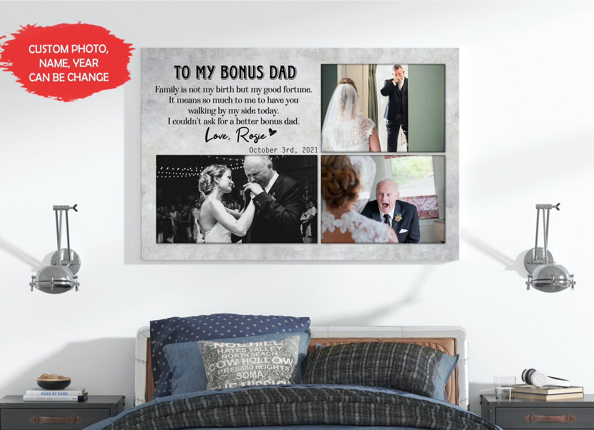PresentsPrints, To My Bonus Dad Canvas, Gift for Step Dad on Wedding, Personalized Dad Canvas