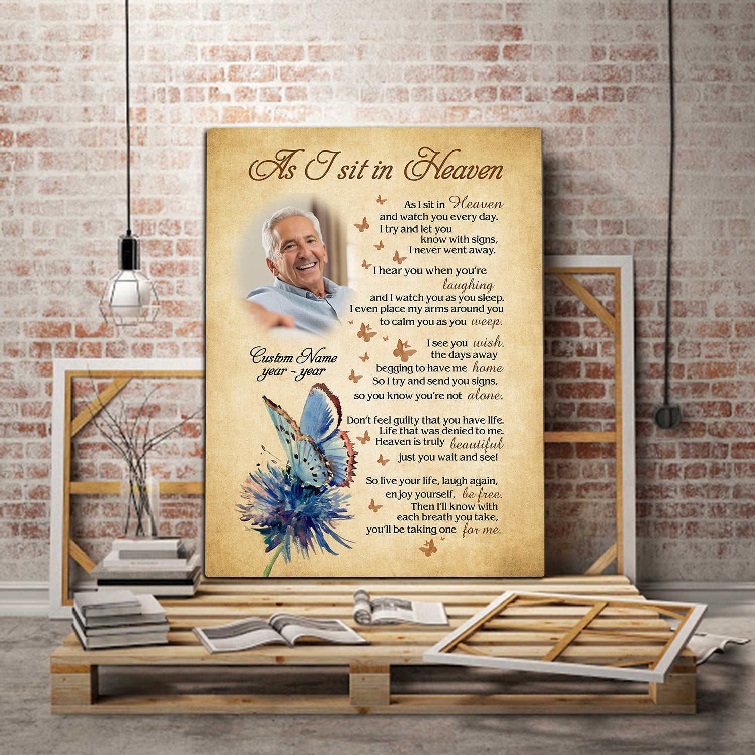 PresentsPrints, Personalized Memorial Canvas, As I Sit In Heaven Canvas, Butterfly Memorial Gift for Deceased