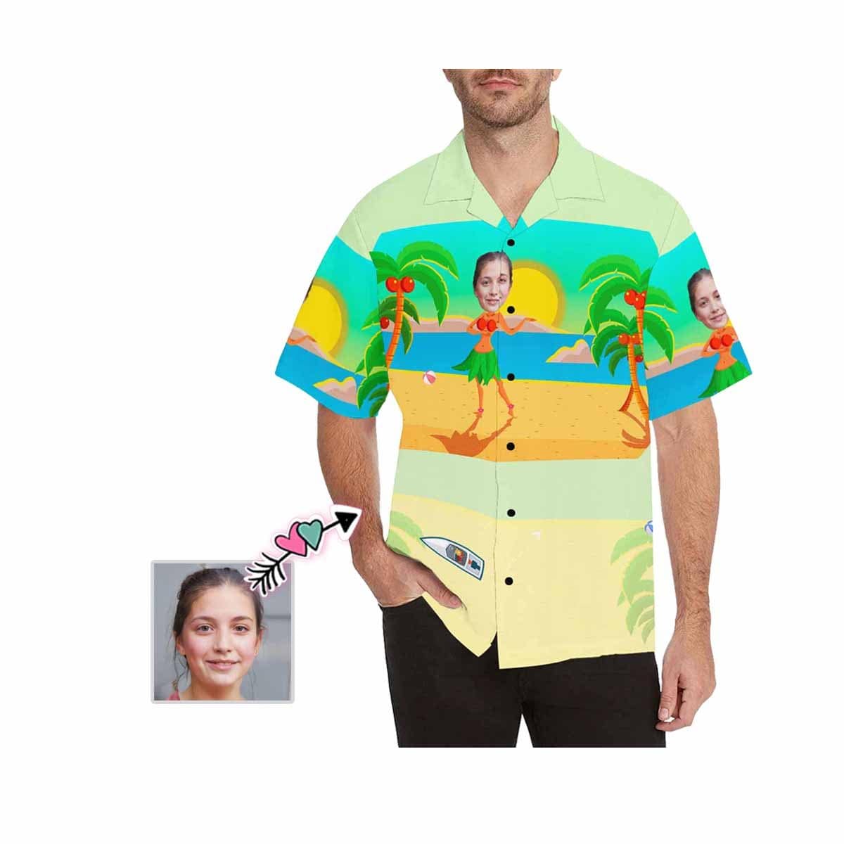 Custom Image Hawaiian Shirt with Girlfriend Face Sea Beach Design Your Own Hawaiian Shirt for Him