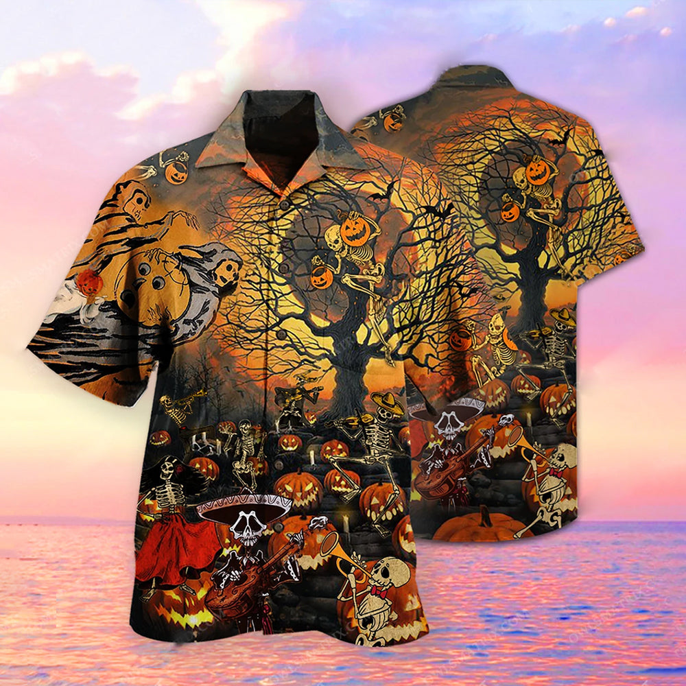 PresentsPrint, Halloween Skull Darkness Hawaiian Shirt, Aloha Shirt