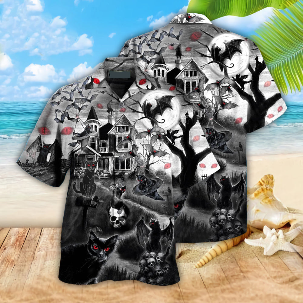 PresentsPrint, Halloween Flying Cats Hawaiian Shirt, Aloha Shirt