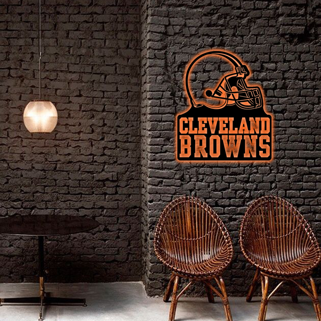 AFC Cleveland Browns Logo RGB Led Lights Metal Wall Art
