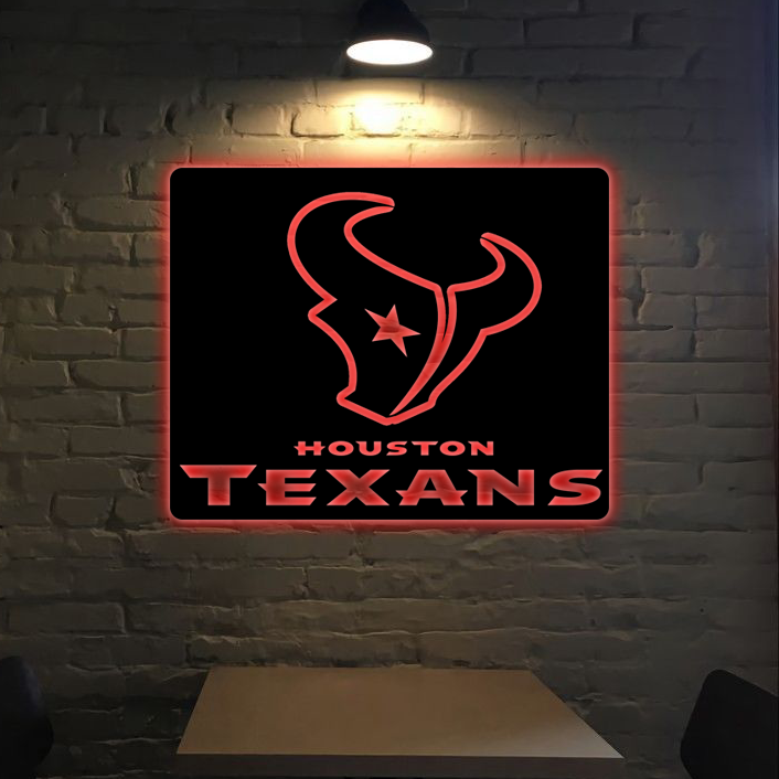 AFC Houston Texans Logo RGB Led Lights Metal Wall Art