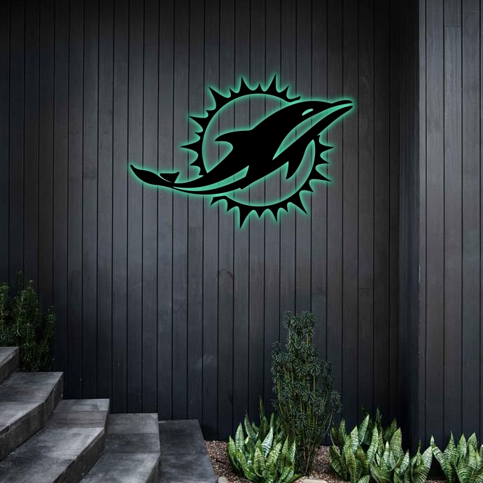 AFC Miami Dolphins Logo RGB Led Lights Metal Wall Art