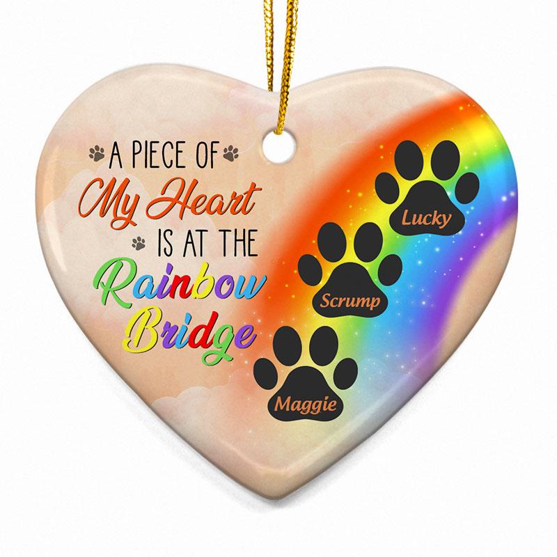 PresentsPrints, A Piece Of My Heart Is At The Rainbow Bridge - Dog Memorial Gift - Personalized Custom Heart Acrylic Ornament