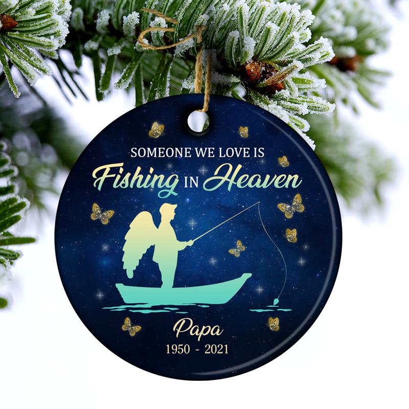 PresentsPrints, Fishing In Heaven - Memorial Gift - Personalized Custom Circle Acrylic Ornament
