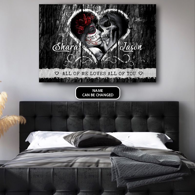 PresentsPrints, Skull All of Me Love All Of You Couple Personalized Canvas, Valentine Gift