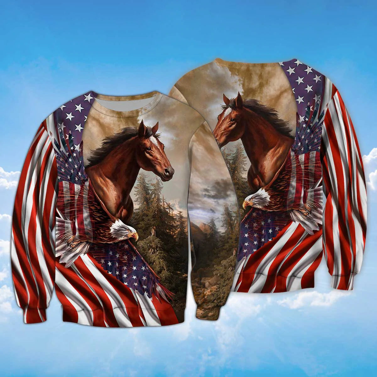 American Flag Sweatshirt, Eagle With Horse