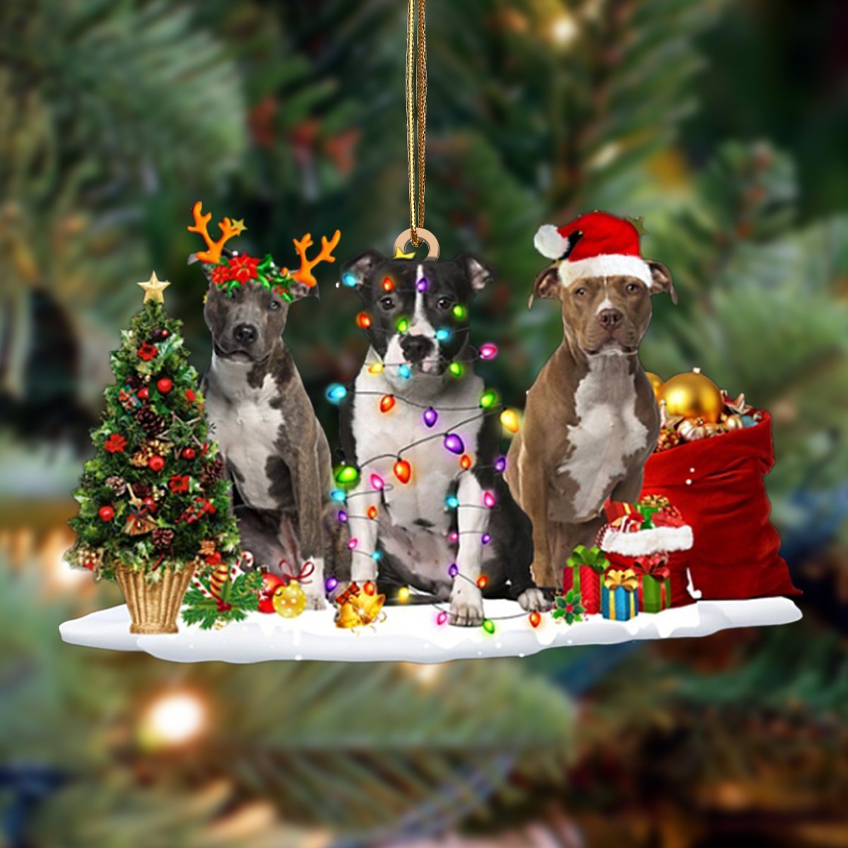 American Staffordshire Terrier-Christmas Dog Friends Hanging Ornament