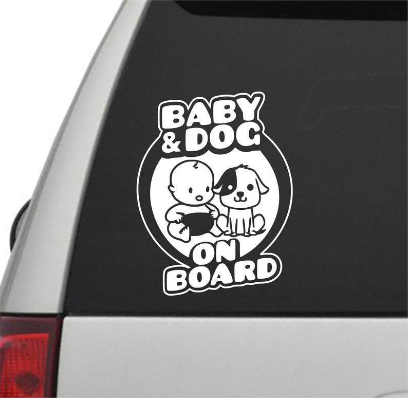 Baby And Dog On Board Car Decal Sticker | Waterproof | Vinyl Sticker
