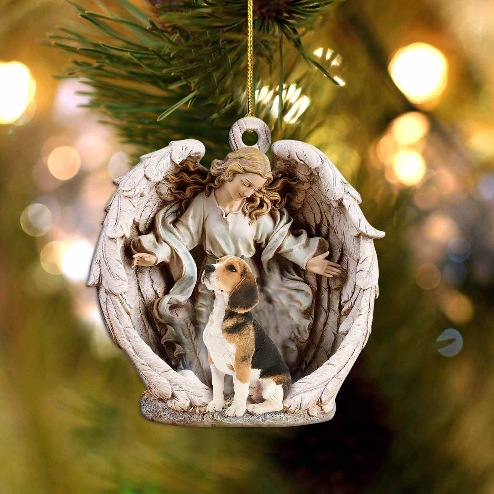 Beagle-Angel Hug Winter Love Two Sided Ornament