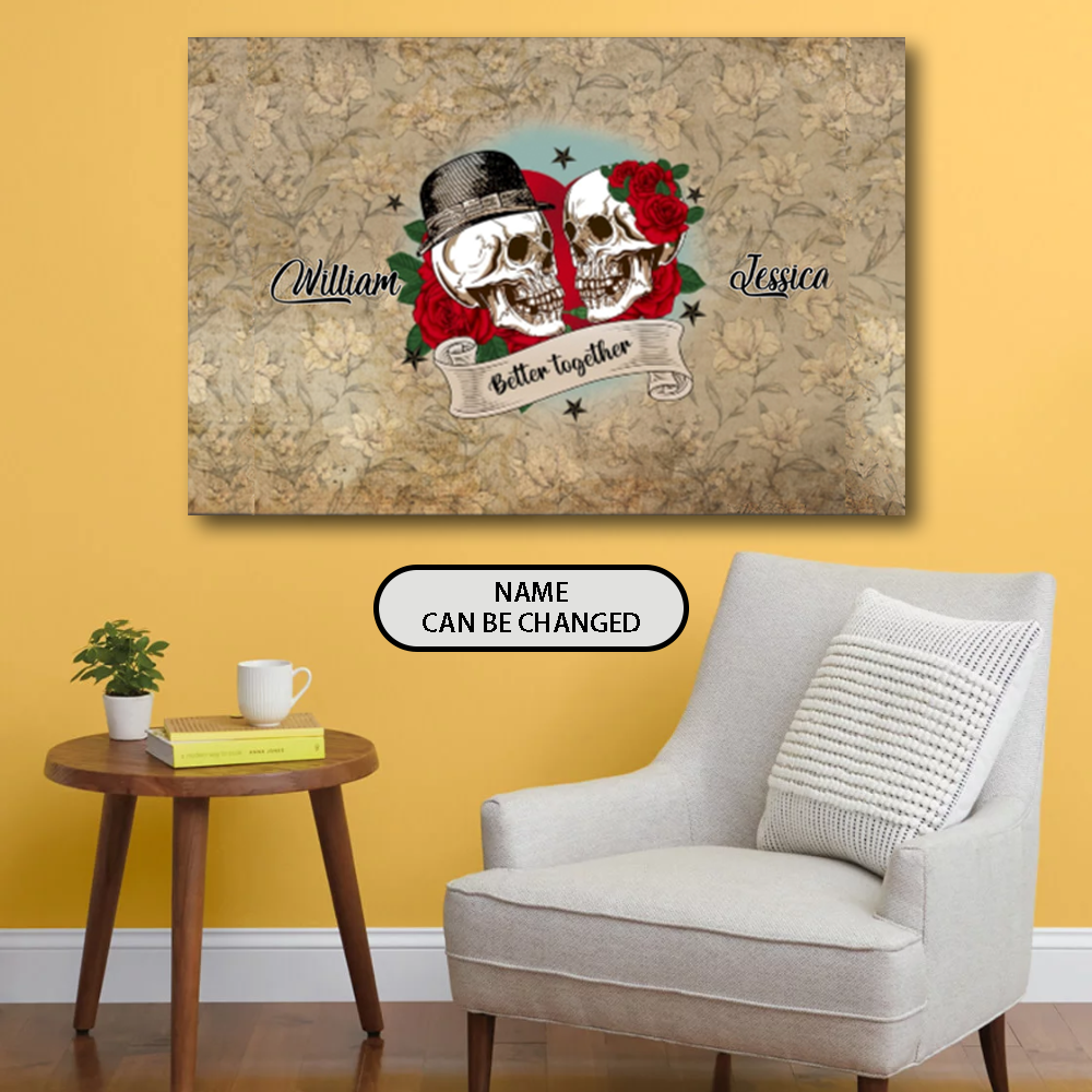 PresentsPrints, Skull Couple Better Together Personalized Canvas, Valentine Gift