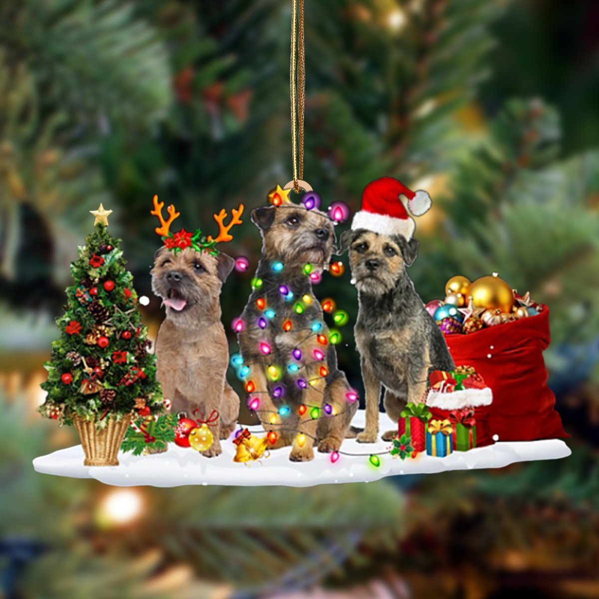 Border Terrier-Christmas Dog Friends Hanging Ornament