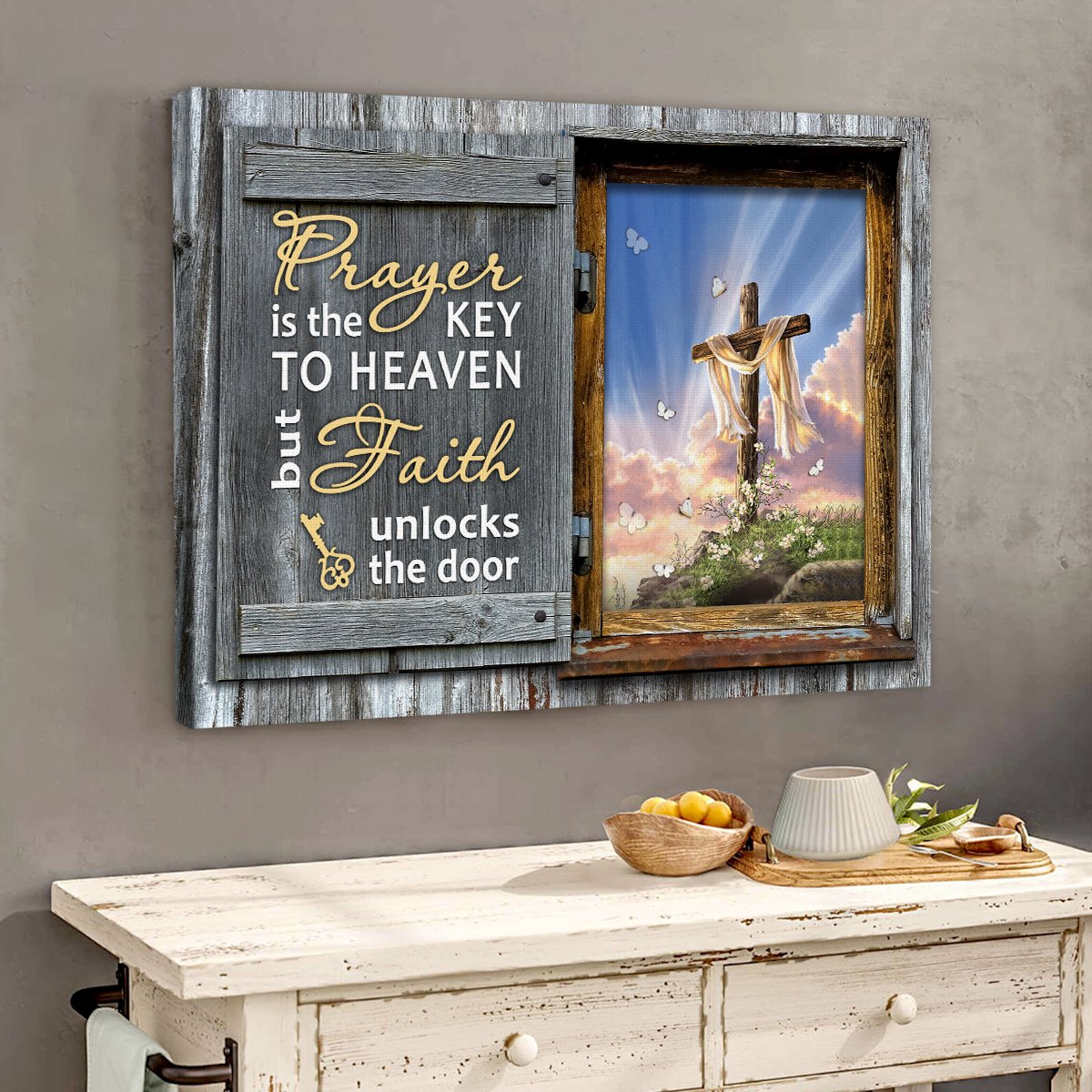 PresentsPrints, Prayer Is The Key To Heaven - Cross Christian Canvas