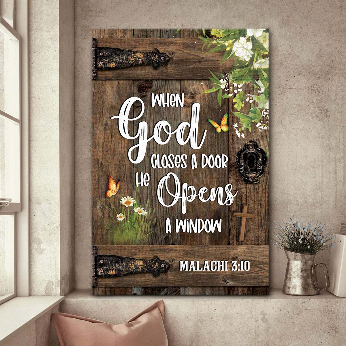 PresentsPrints, God Opens A Window - Butterfly And Flower Jesus Canvas