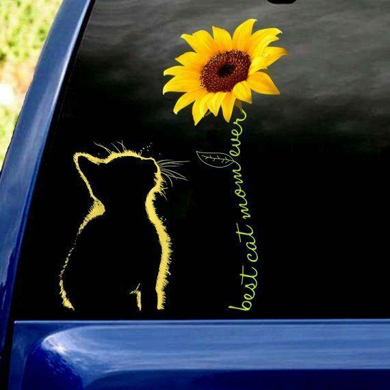 Cat Mom And Sunflower Car Decal Sticker | Waterproof | Vinyl Sticker