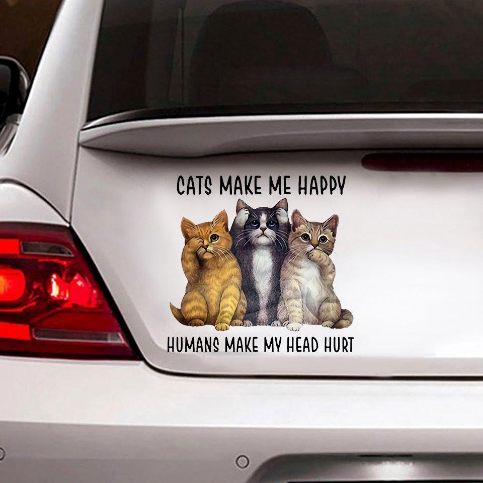 Cats Make Me Happy Car Decal Sticker | Waterproof | Vinyl Sticker