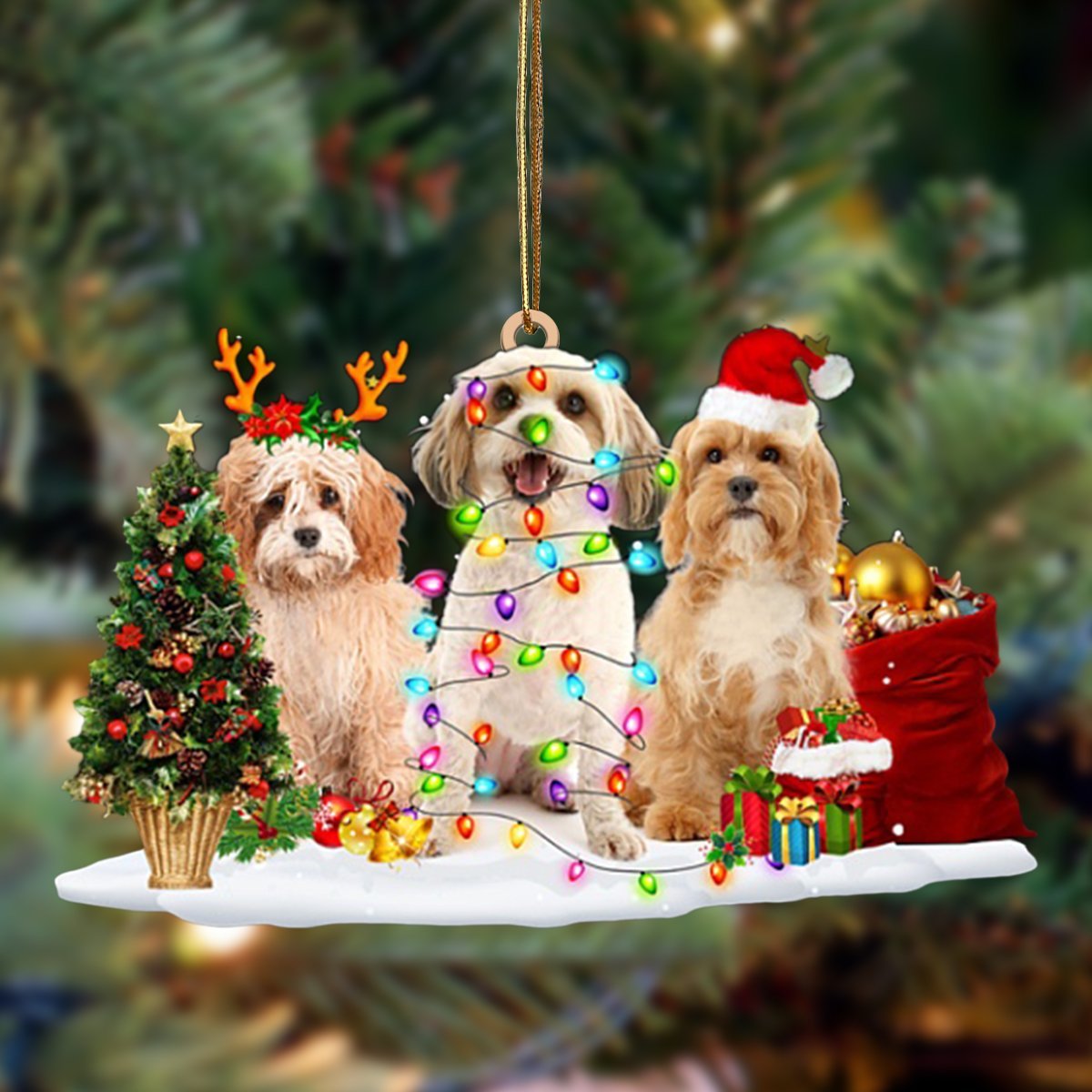 Cavachon-Christmas Dog Friends Hanging Ornament