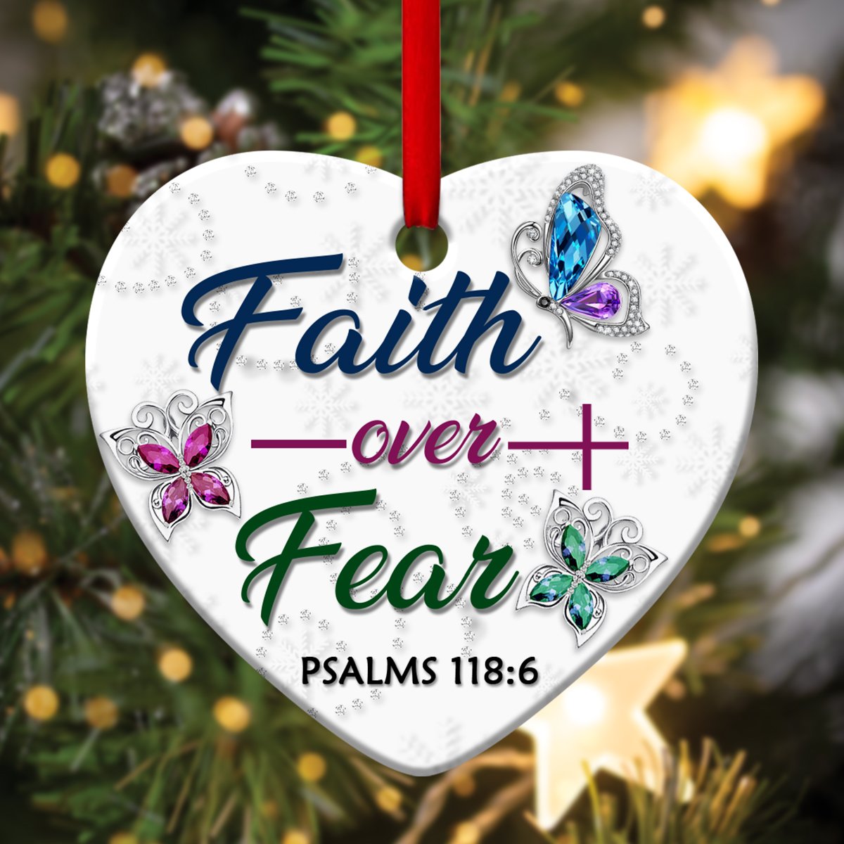 PresentsPrints, Butterfly Christian Acrylic Heart Ornament - Faith Over Fear NUM86