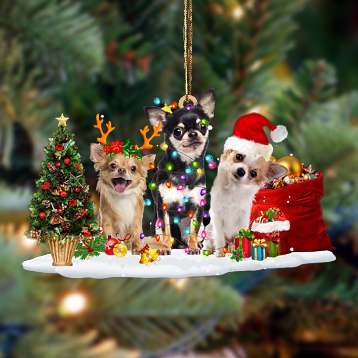 Chihuahua-Christmas Dog Friends Hanging Ornament