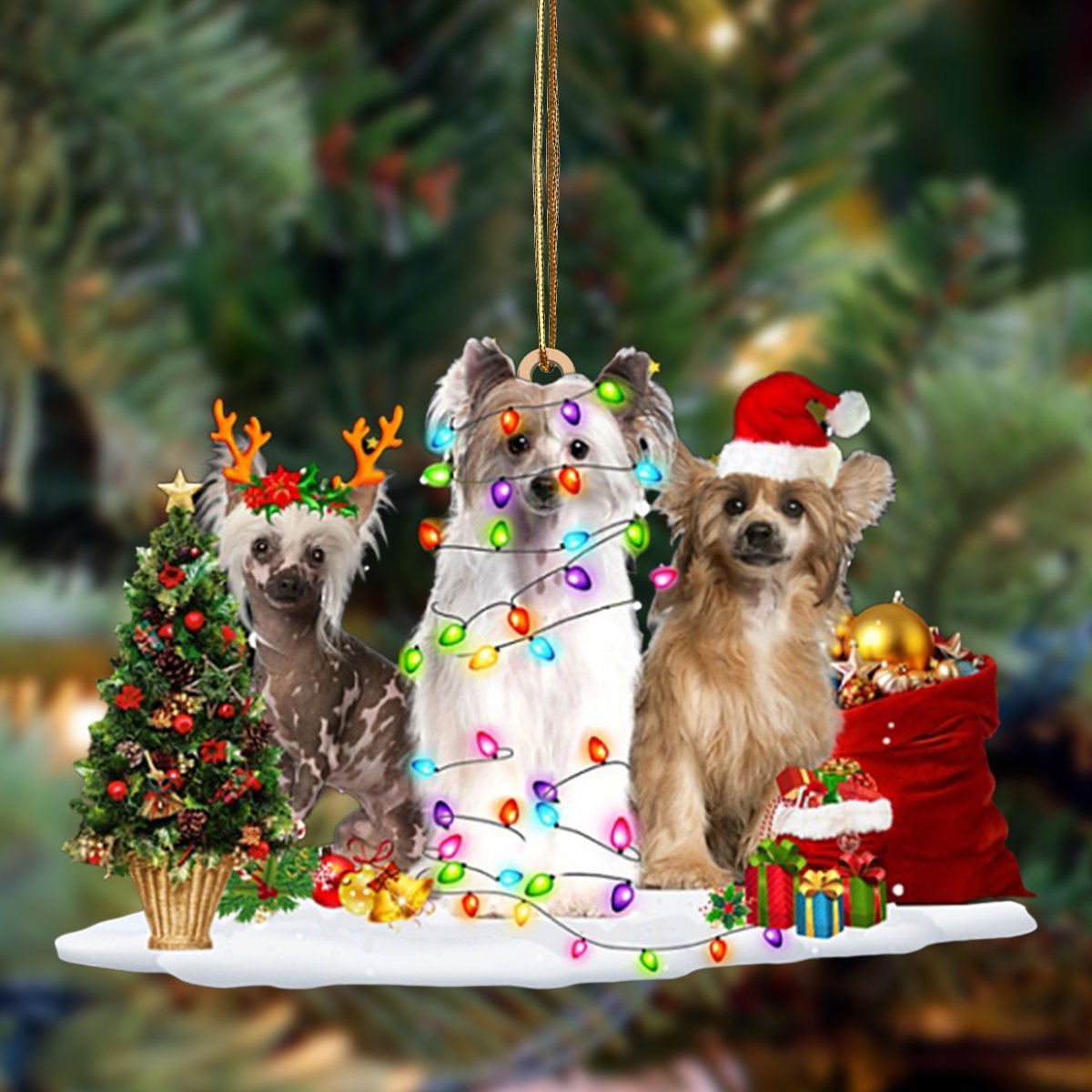 Chinese Crested Dog-Christmas Dog Friends Hanging Ornament