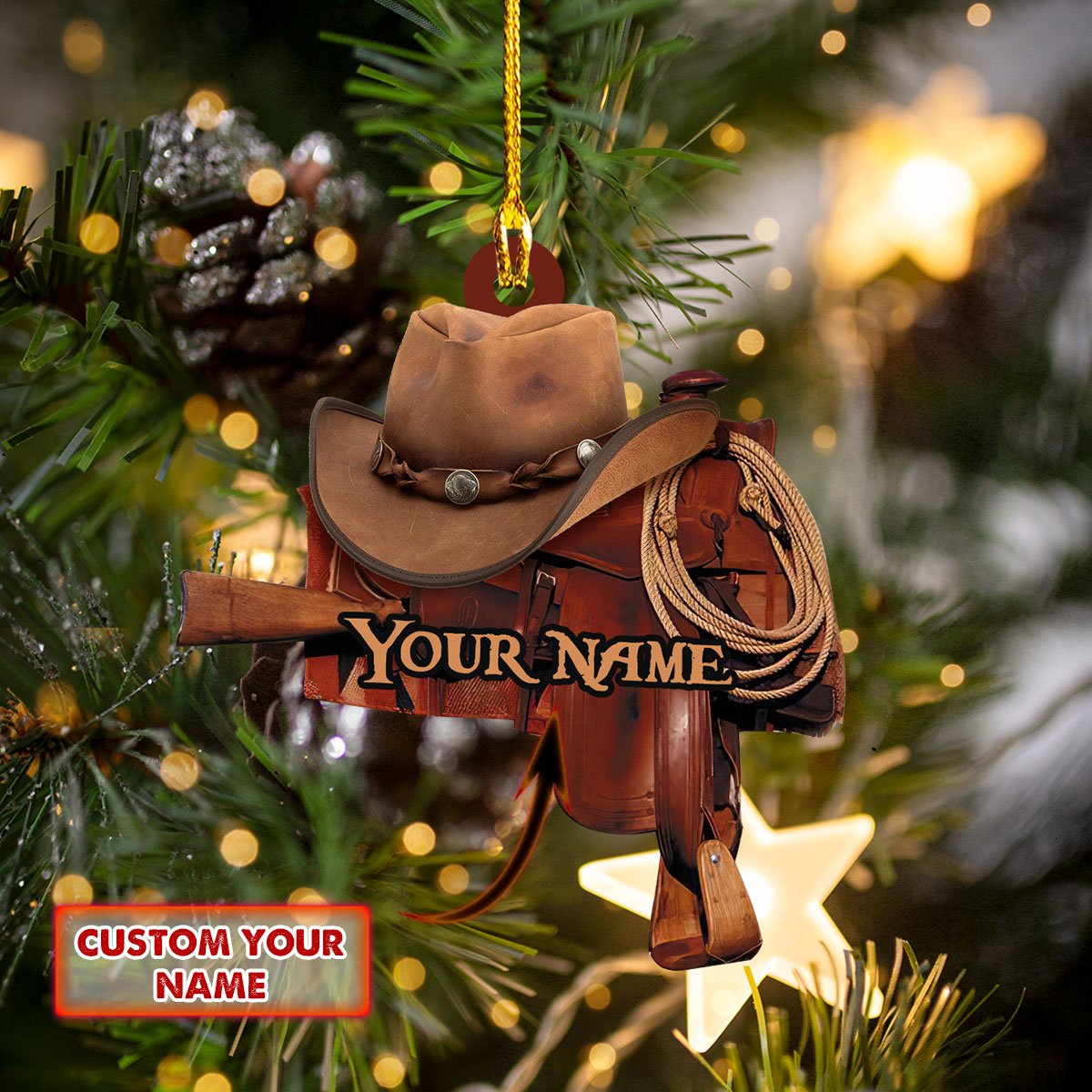 Custom Name Cowboy Horse Saddle Car Ornament - Gift for Horse Lover