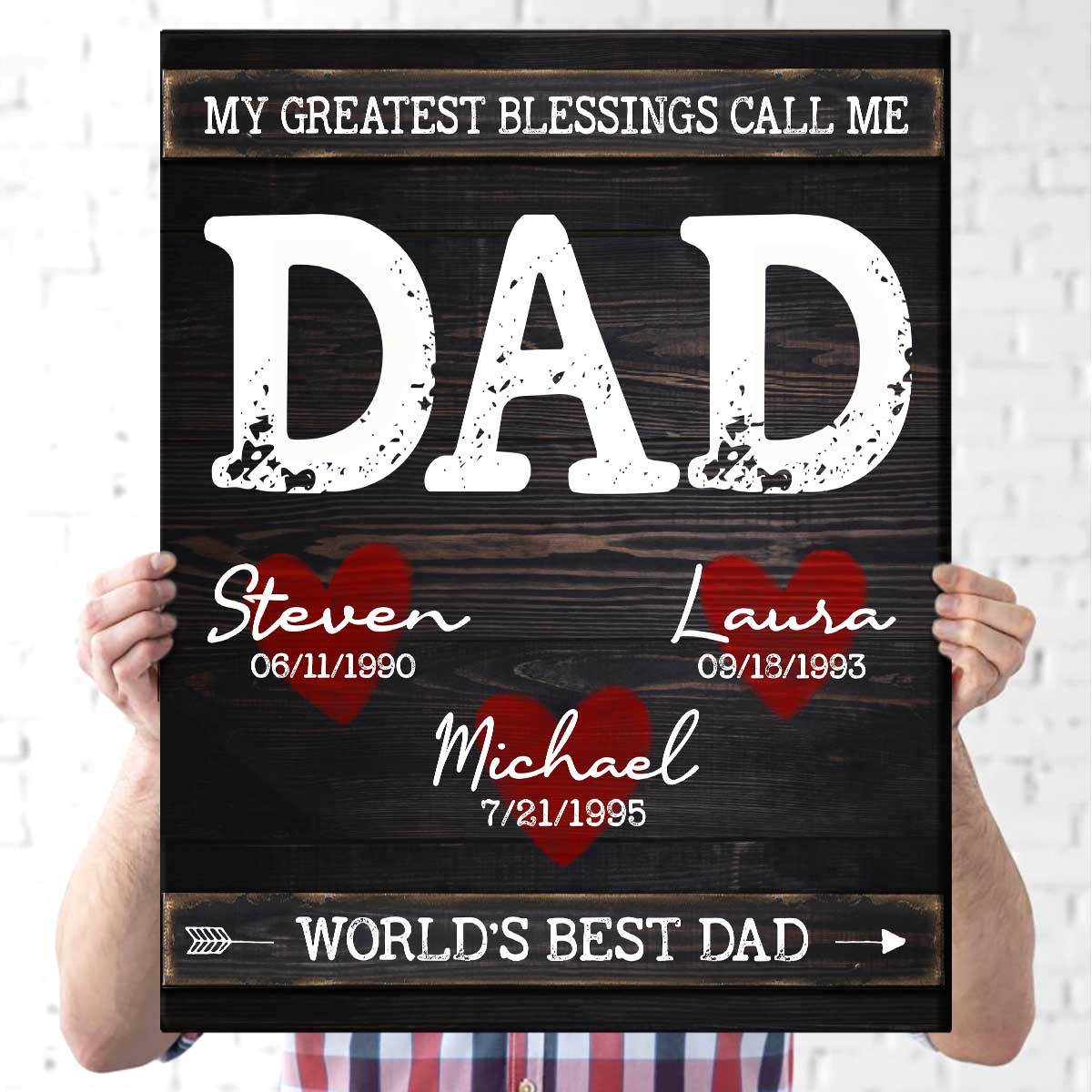 PresentsPrints, Personalized Fathers Day Gift From Sons, Daughters, My Greatest Blessings Call Me Dad, Canvas Wall Art
