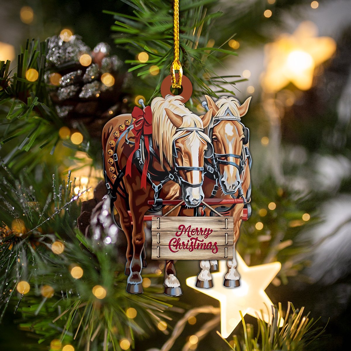 Custom Name Christmas Horses Shaped Ornament