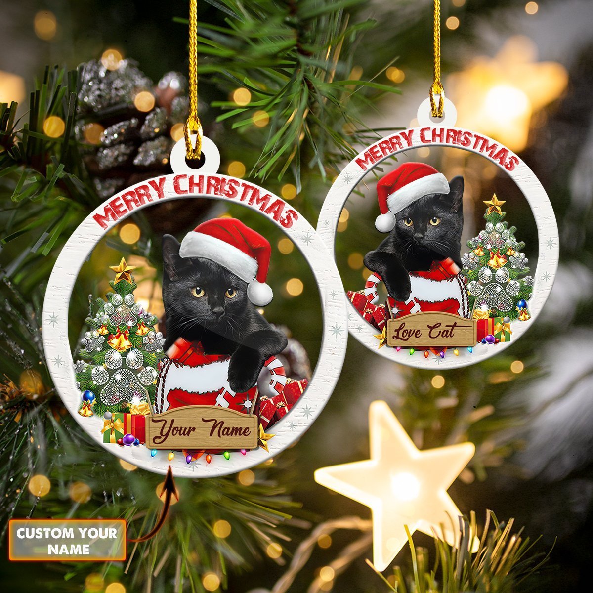 Custom Shaped Ornament - Black Cat Christmas - TRA96