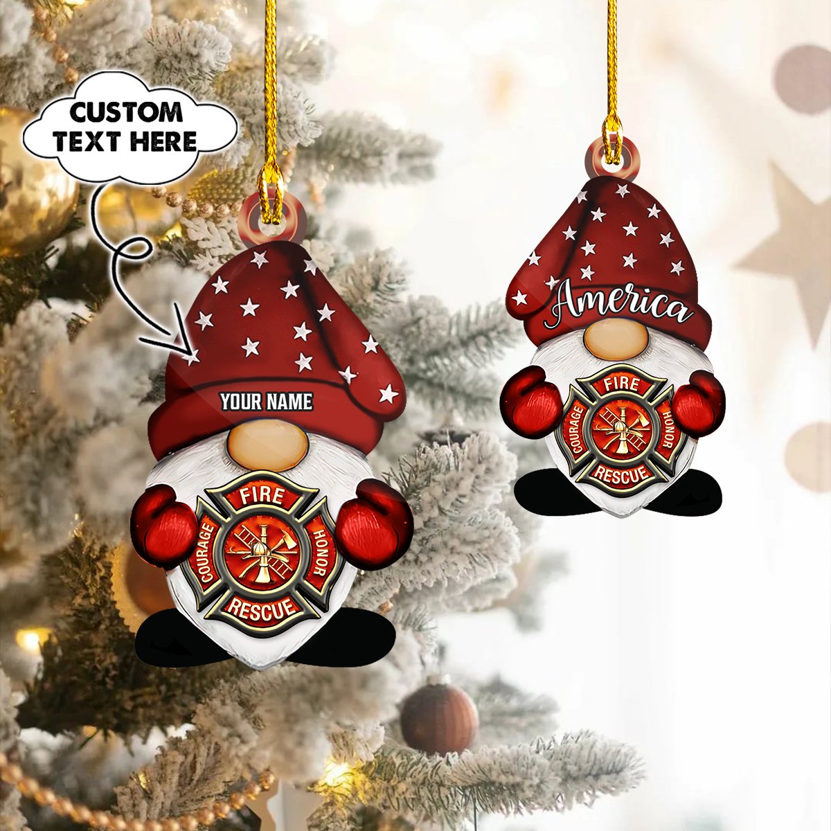 Gnome Firefighter Christmas Tree Ornament