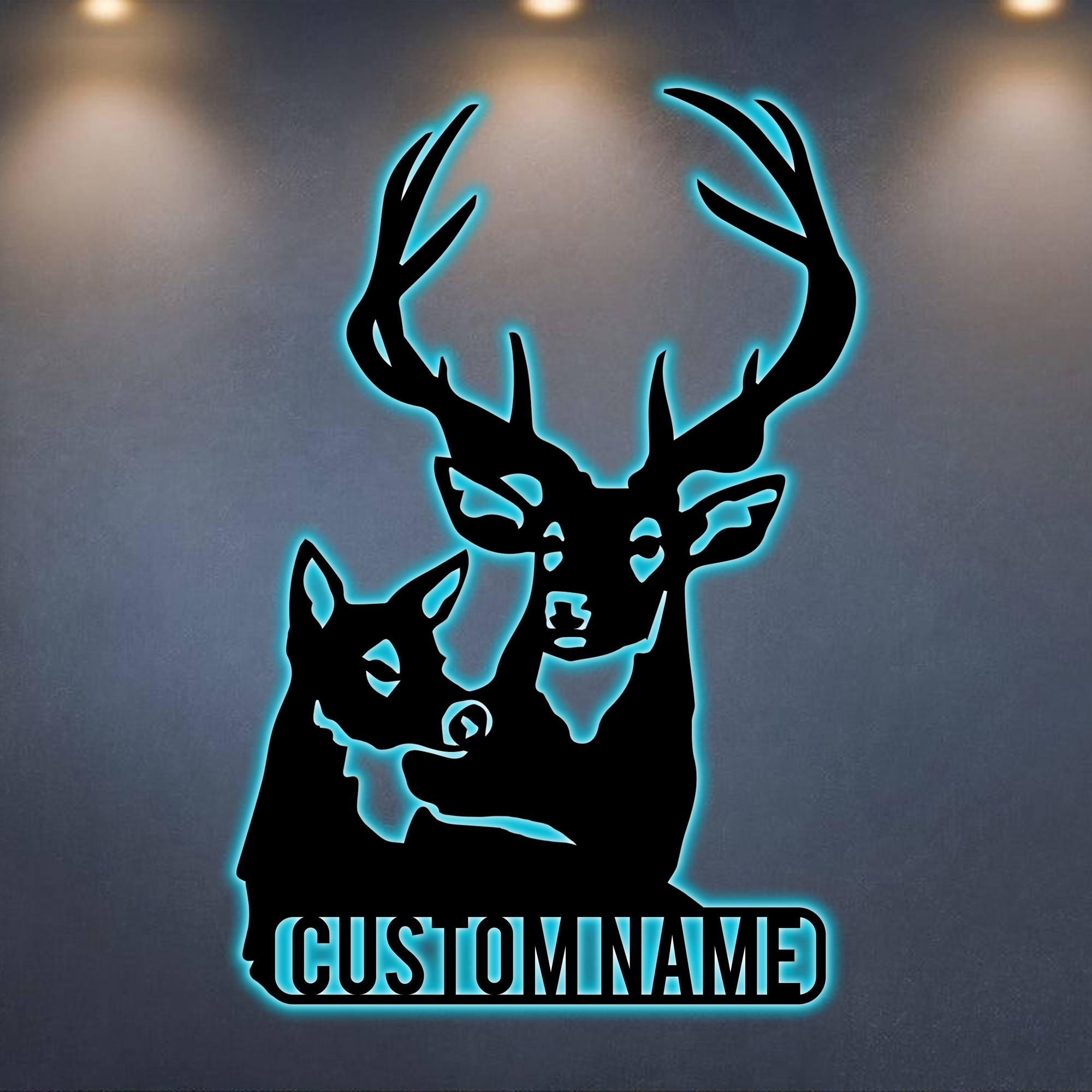 PresentsPrints Couple Deer Head Monograms Custom Name RGB Led Lights Metal Wall Art, Valentine Gifts
