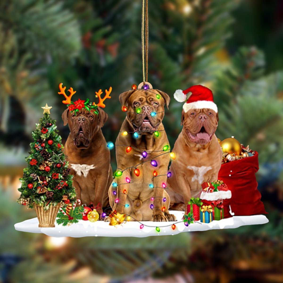 Dogue De Bordeaux-Christmas Dog Friends Hanging Ornament