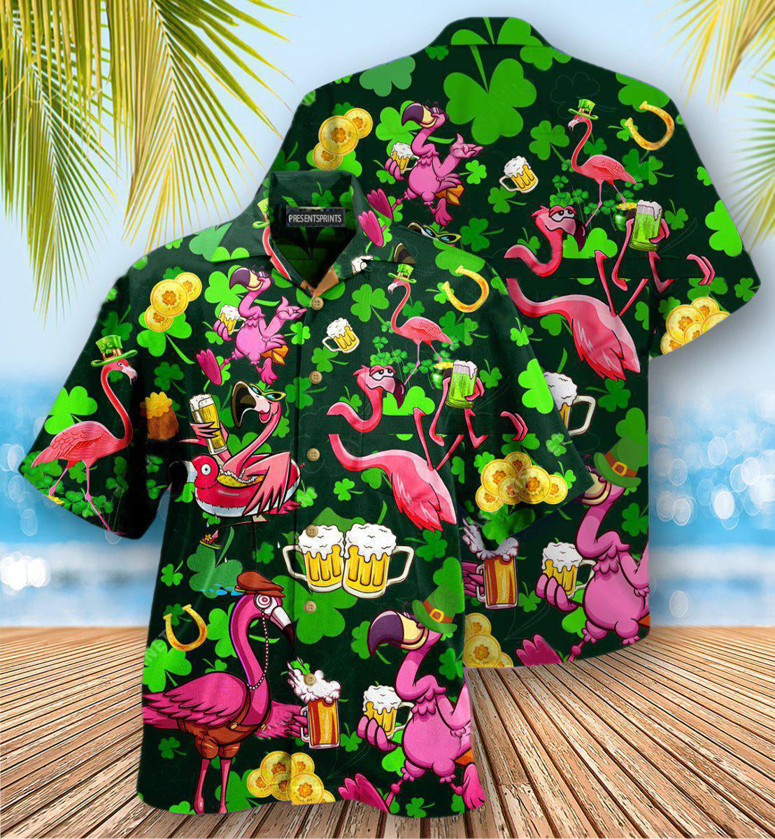 PresentsPrints, Flamingos Drink Beer Patricks Day Pattern - Hawaiian Shirt