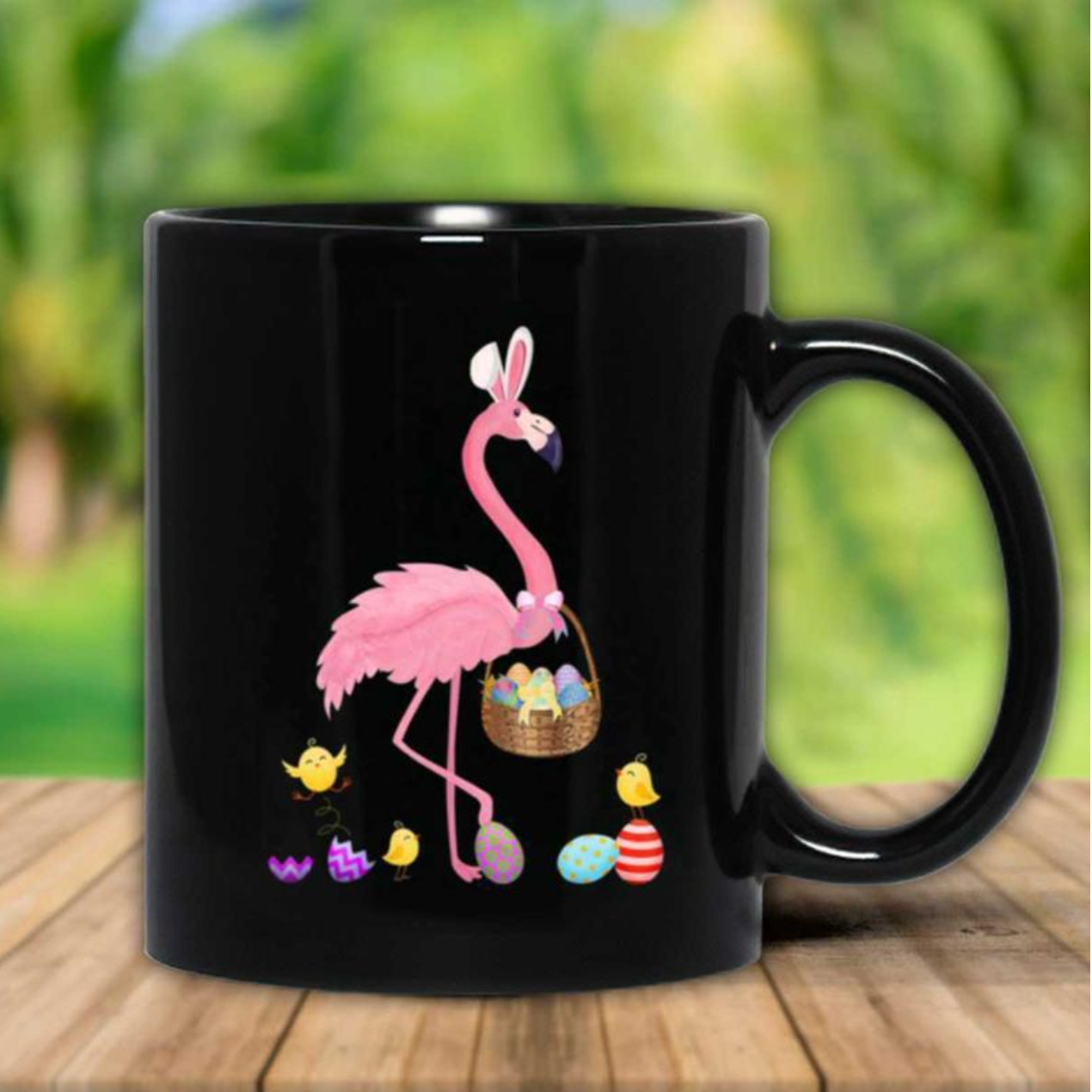 Funny Easter Flamingo With Easter Basket Drink Black Mug For Flamingo Lovers Mug 11Oz 15Oz Coffee Tea Cup