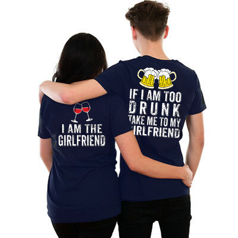 PresentsPrints, Funny T-shirt Too Drunk Take Tot Girlfriend Tee Drinking Back Design Couple Shirt, Valentine Gift
