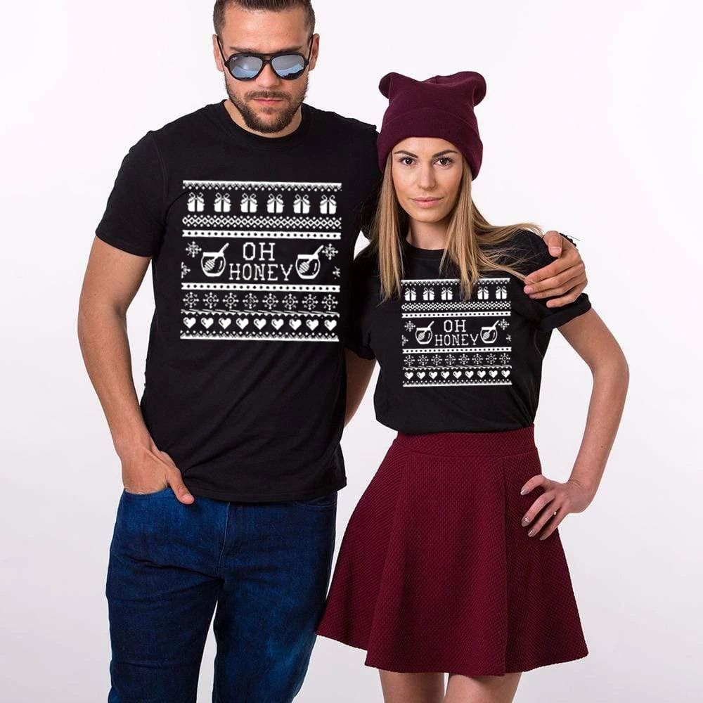 PresentsPrints, Funny Ugly Christmas Design Couple T-shirt Oh Honey Oh Deer Matching Tee, Valentine Gift